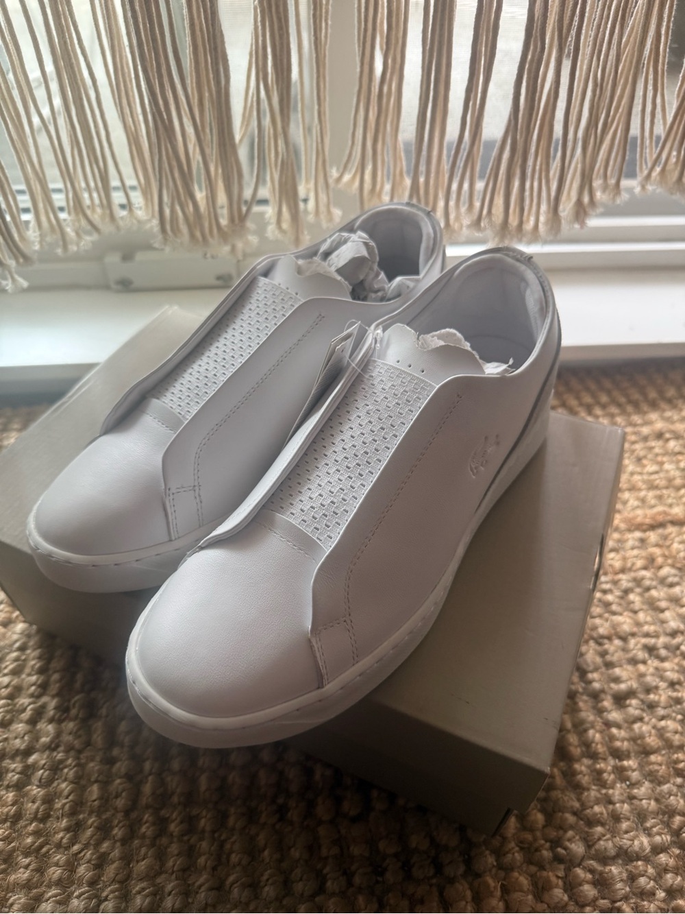 Lacoste Women’s All-White Slip-On Leather Sneakers Size 8